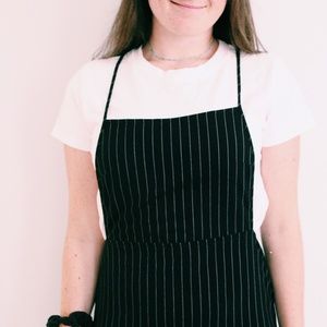 Black Pinstripe Overall Dress